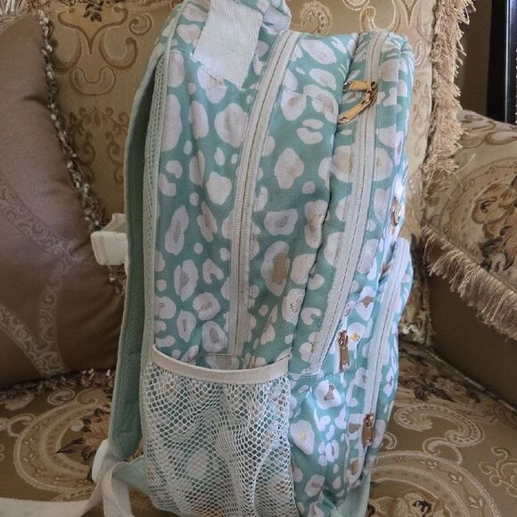 Pottery Barn Teen Aqua Gold Metallic Leopard Backpack - Picture 4 of 9
